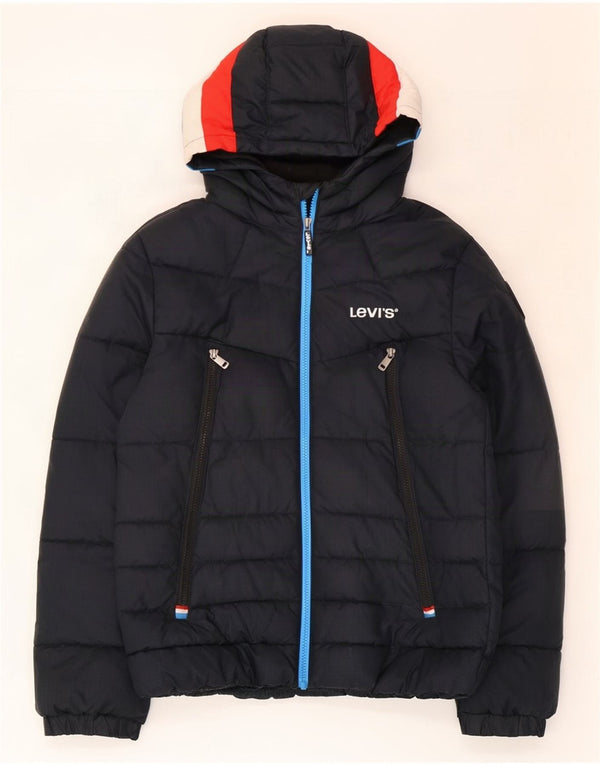 Levi's Chaqueta acolchada con capucha y estampado gráfico para niños 15-16 años Bloque de color negro