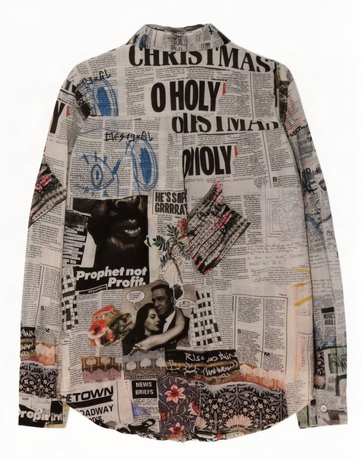 Desigual - Camisa con gráfico de periódico para mujer, talla mediana, algodón multicolor