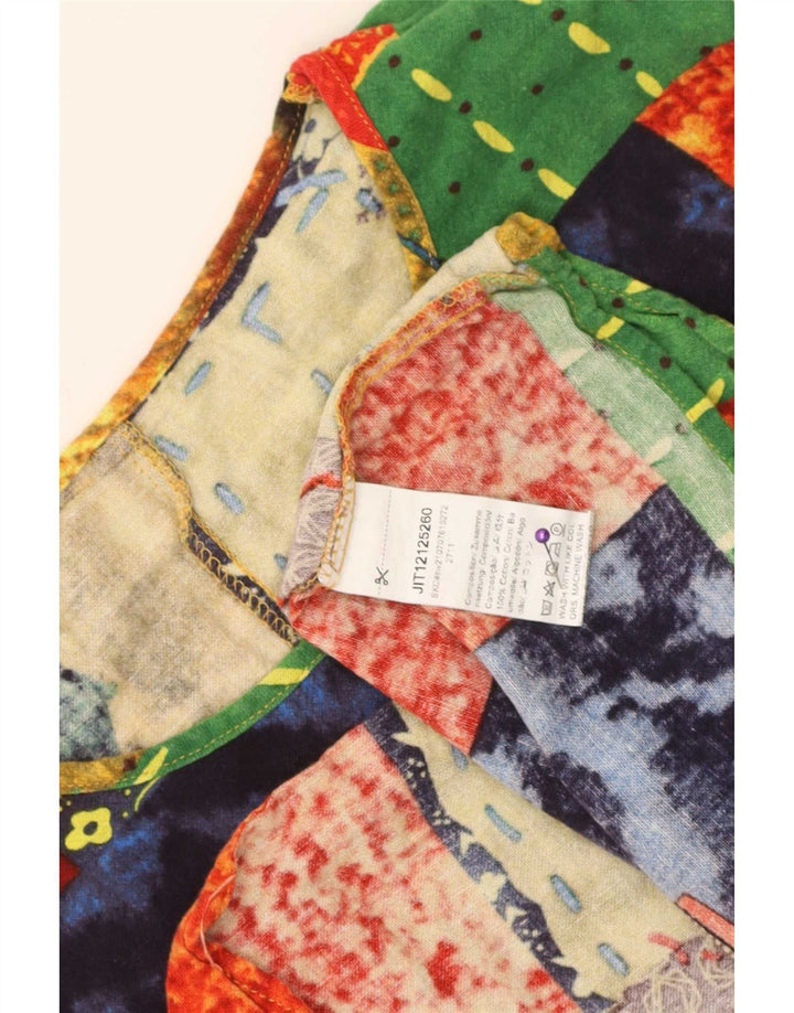 Vintage mujer blusa Top Reino Unido 16 grande multicolor patchwork algodón