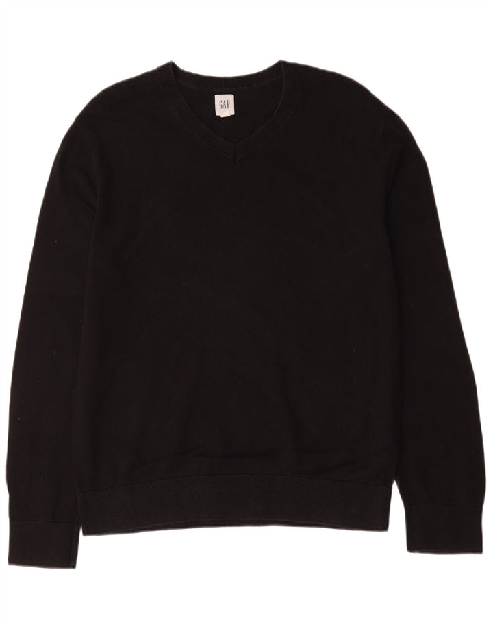 Gap Jersey con cuello en V para hombre, talla grande, algodón negro