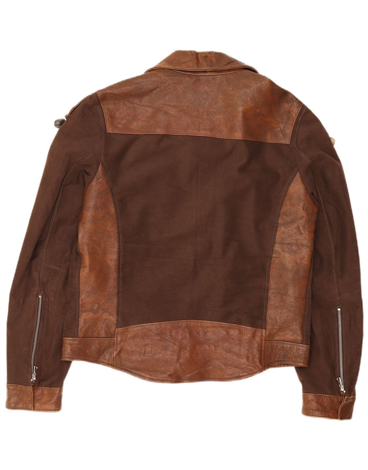 Vintage mujer chaqueta de cuero Reino Unido 20 2XL marrón