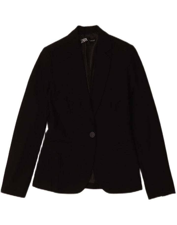 Zara Mujer Chaqueta Blazer De 1 Botón EU 34 2XS Poliéster Negro