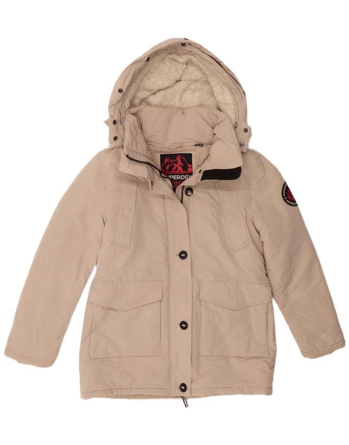 Superdry Parka con capucha para mujer, talla 42, color beige medio