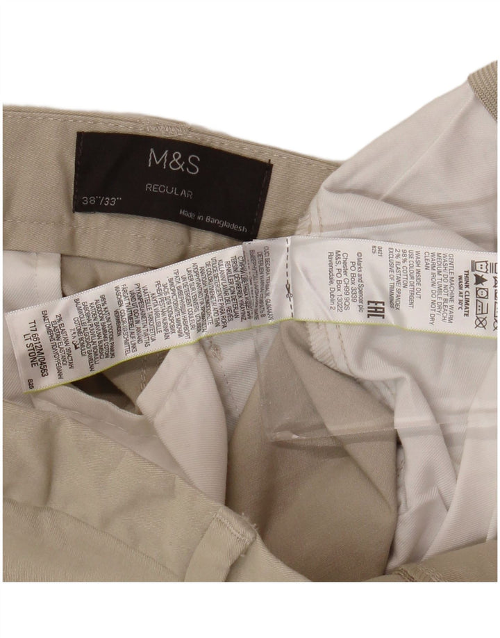 MARKS & SPENCER Pantalón chino recto para hombre W38 L33 Algodón beige