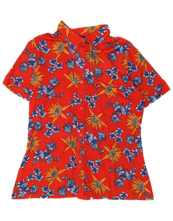Vintage mujer camisa de manga corta Reino Unido 12 medio rojo floral