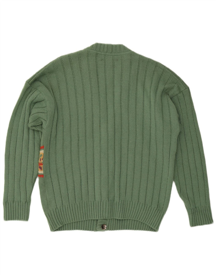 VINTAGE Suéter cárdigan para hombre IT 50 Lana geométrica verde medio