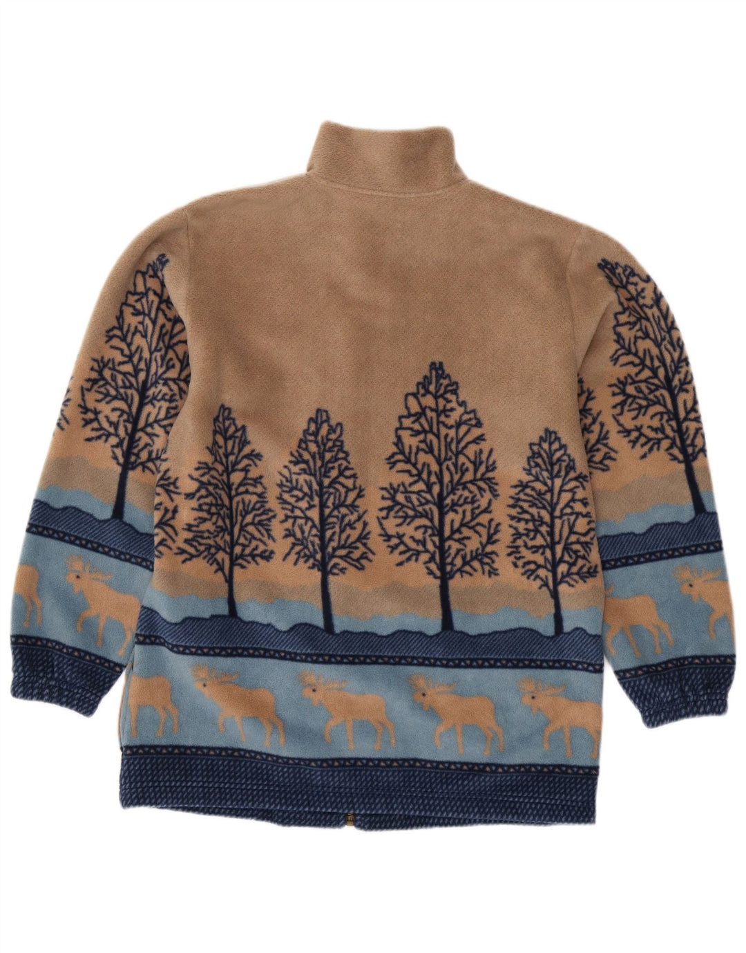 VINTAGE Chaqueta polar para mujer Reino Unido 14/16 Poliéster con estampado animal beige grande