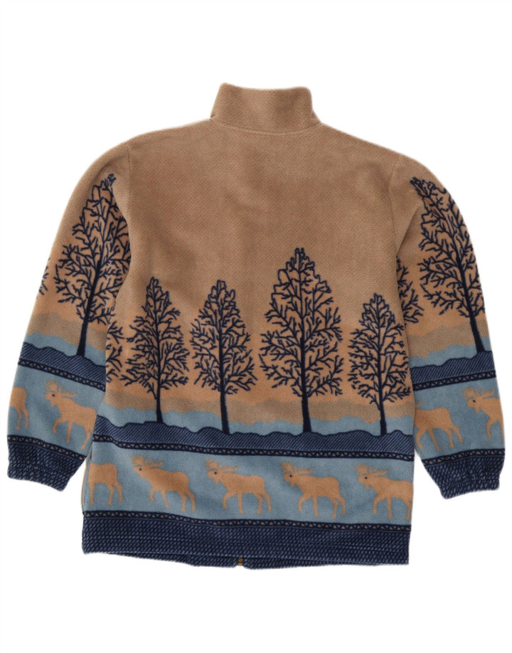 VINTAGE Chaqueta polar para mujer Reino Unido 14/16 Poliéster con estampado animal beige grande