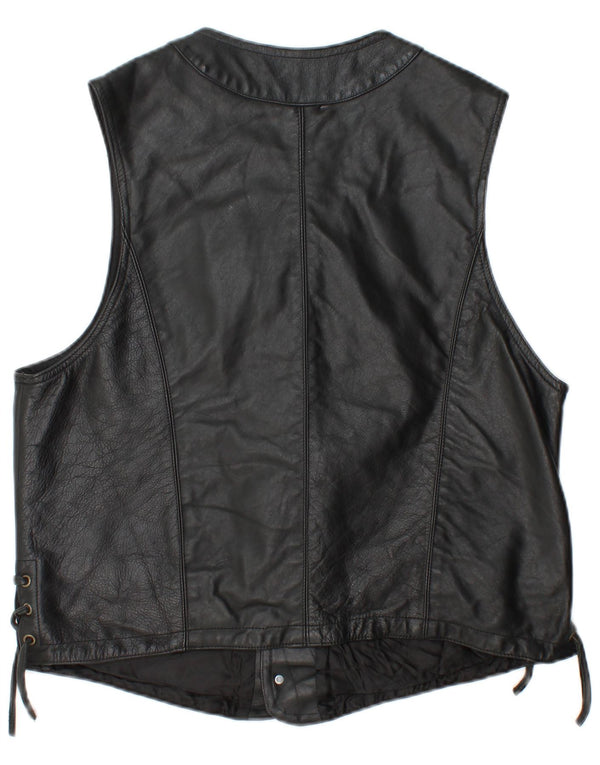 Vintage hombres cuero Gilet Reino Unido 42 XL cuero negro