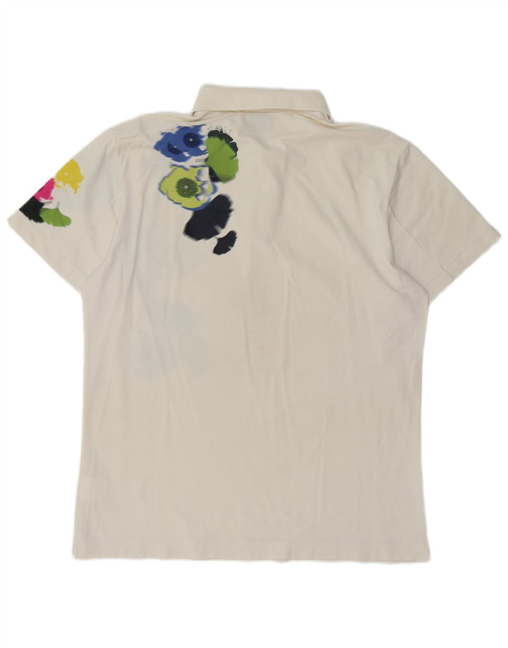 VINTAGE Polo gráfico para hombre 2XL Poliamida floral blanco roto