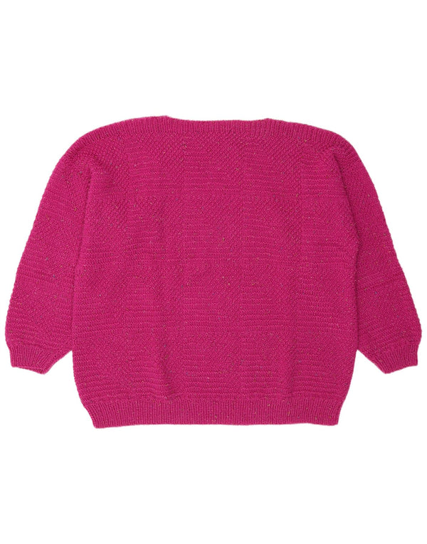 Vintage mujer barco cuello jersey suéter Reino Unido 20 2XL rosa geométrico