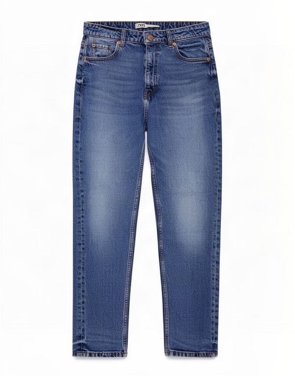 Zara Jeans Cónicos De Cintura Alta Para Mujer EU 38 Small W28 L26 Azul