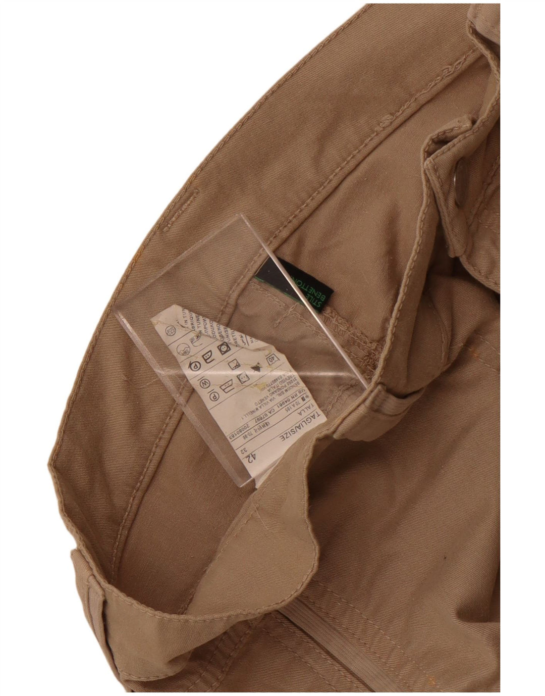Benetton Pantalón Cargo Slim Mujer IT 42 Medium W30 L30 Algodón Beige