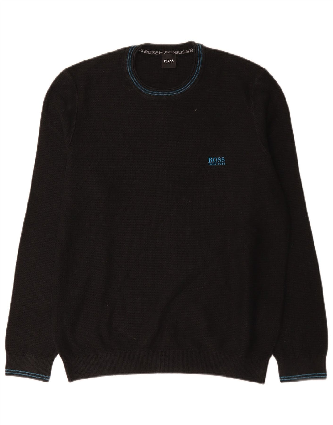 Hugo Boss Jersey con cuello redondo para hombre, talla grande, algodón negro