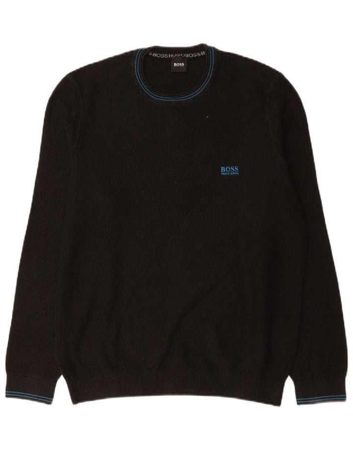 Hugo Boss Jersey con cuello redondo para hombre, talla grande, algodón negro