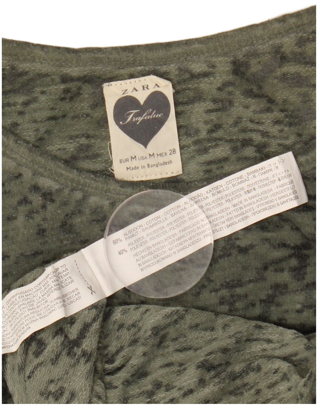 ZARA Mujer Top Extragrande Manga Larga UK 44 Medio Caqui Moteado