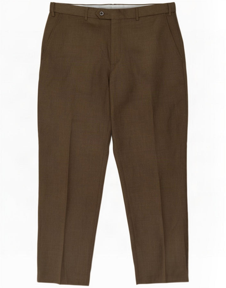 Marks & Spencer Pantalón de traje recto para hombre W36 L31 Poliéster beige