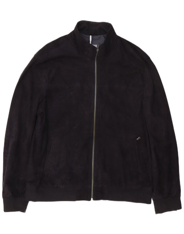 Christian Berg Chaqueta Bomber de Ante para Hombre UK 46 3XL Cuero Azul Marino
