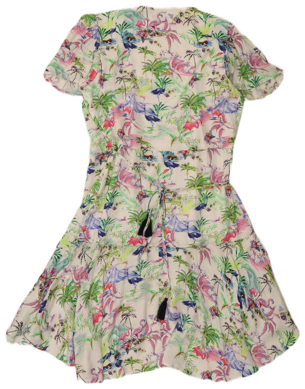 Guess Vestido cruzado para mujer UK 40 Mediano Multicolor Floral Hawaiano