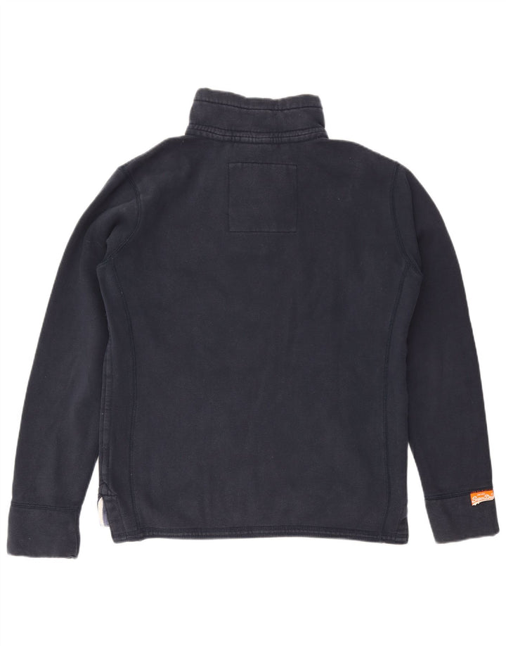Superdry Sudadera con cuello y botones gráficos para hombre, jersey de algodón azul marino grande
