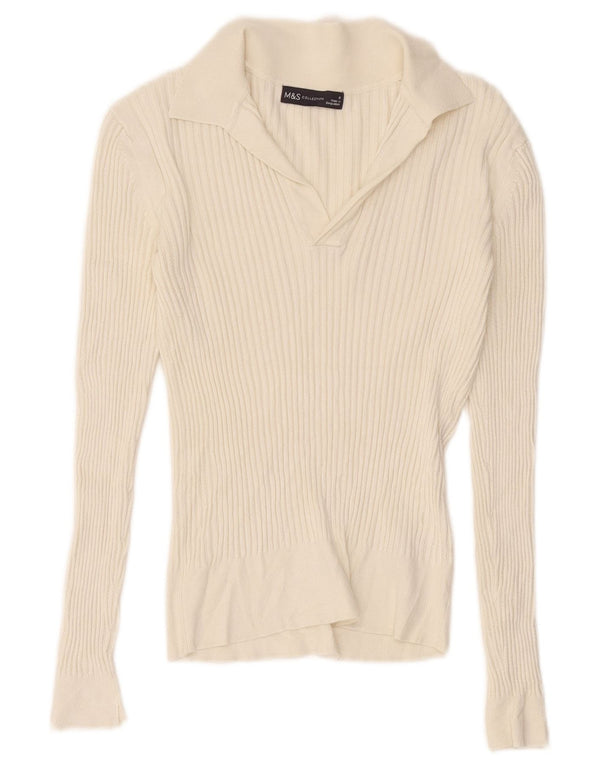 Marks & Spencer Suéter tipo jersey con cuello tipo polo para mujer UK 8 Small Viscosa blanca