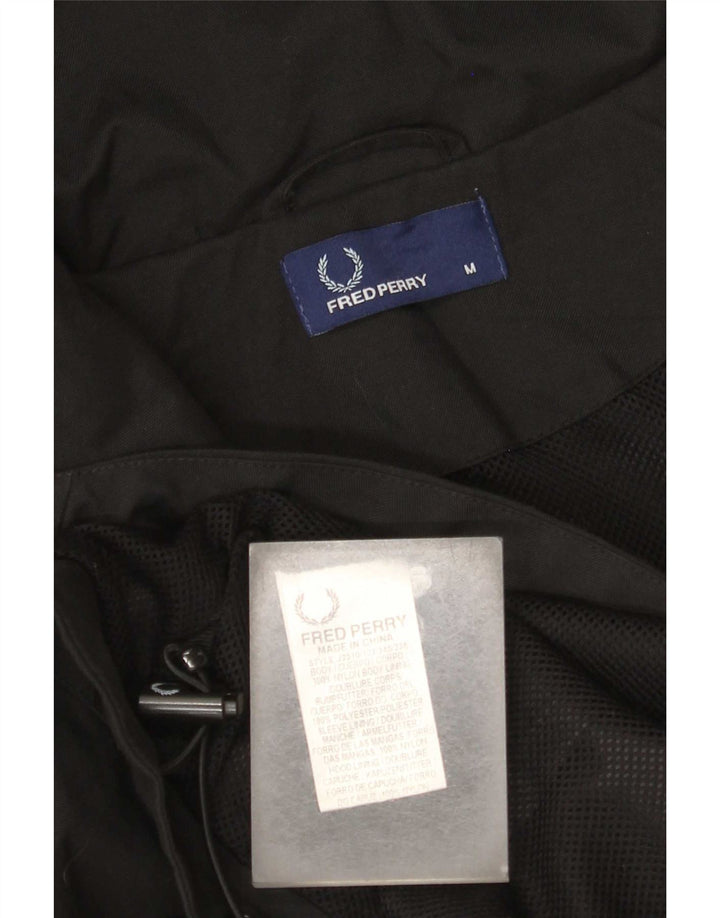 Fred Perry Chaqueta impermeable con capucha para hombre UK 38 Medium Black Nylon