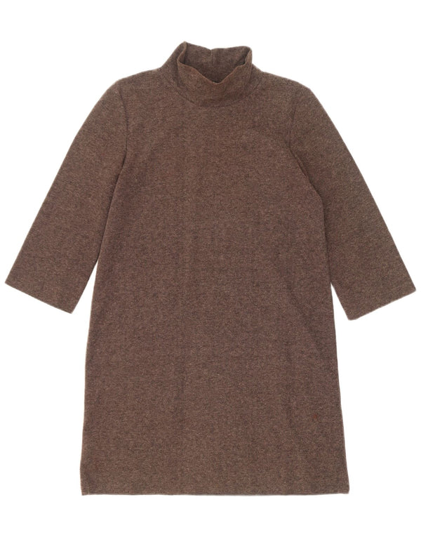 Zara Vestido tipo jersey de manga 3/4 para mujer UK 10 Small Marrón Poliéster