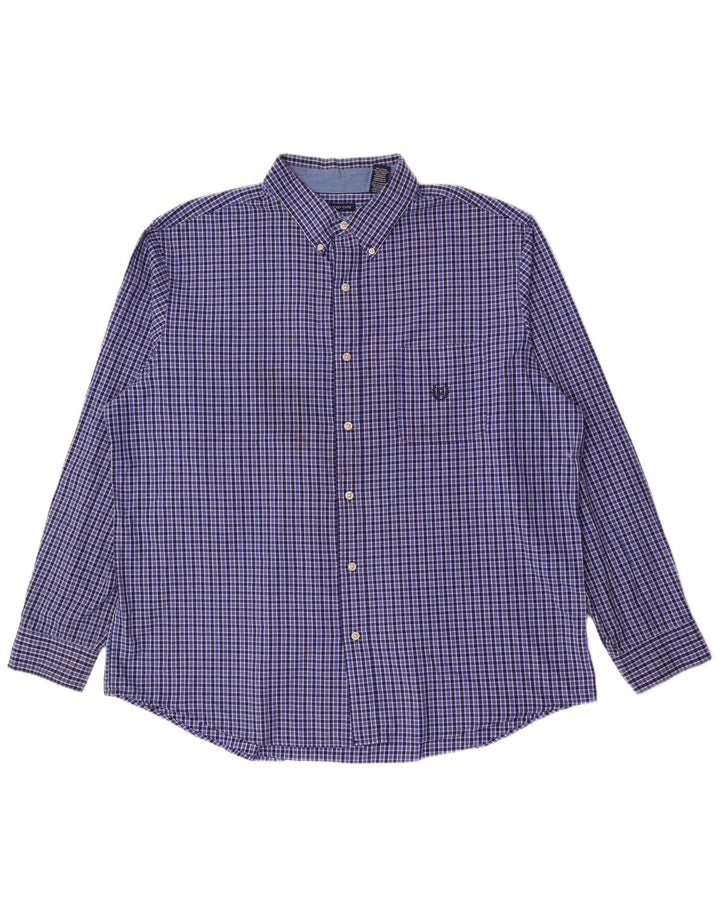 Chaps Camisa de fácil cuidado para hombre, talla 2XL, algodón azul a cuadros