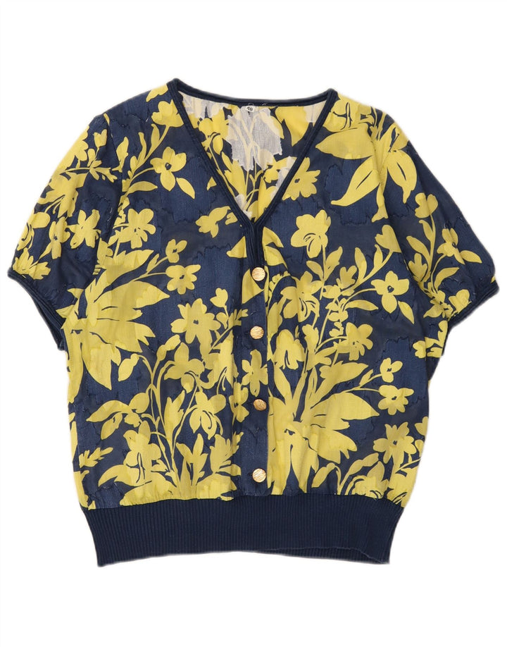 Blusa vintage para mujer Top IT 48 XL Algodón floral azul marino