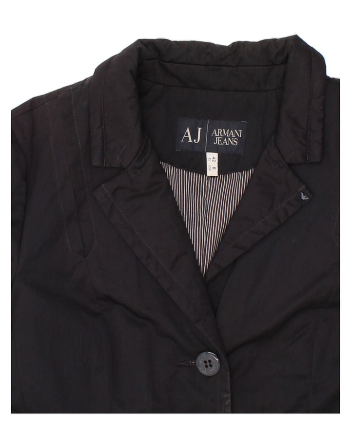 ARMANI JEANS Womens 3 Button Blazer Jacket EU 42 Medium Black Polyamide Vintage Armani Jeans and Second-Hand Armani Jeans from Messina Hembry 