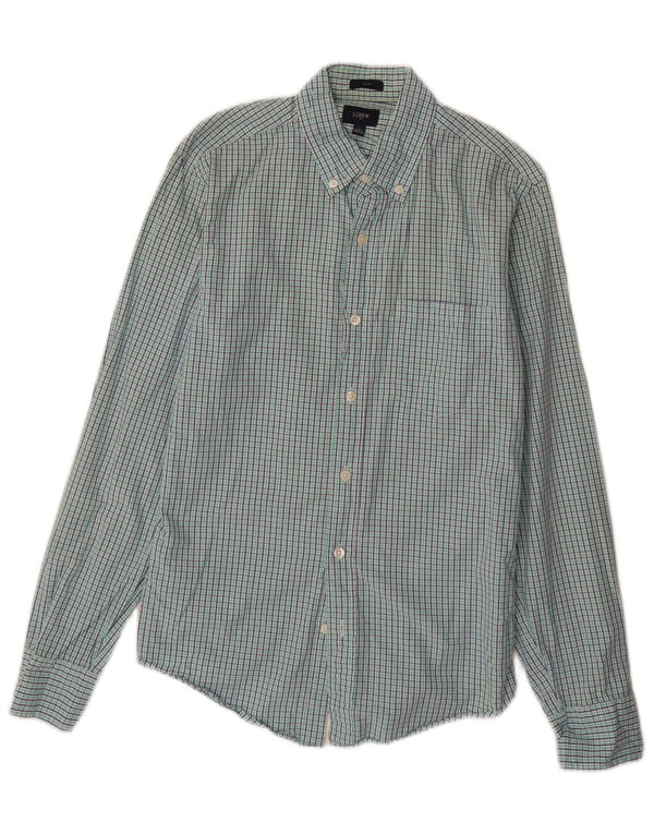 J. CREW Camisa ajustada para hombre de algodón a cuadros verdes pequeños
