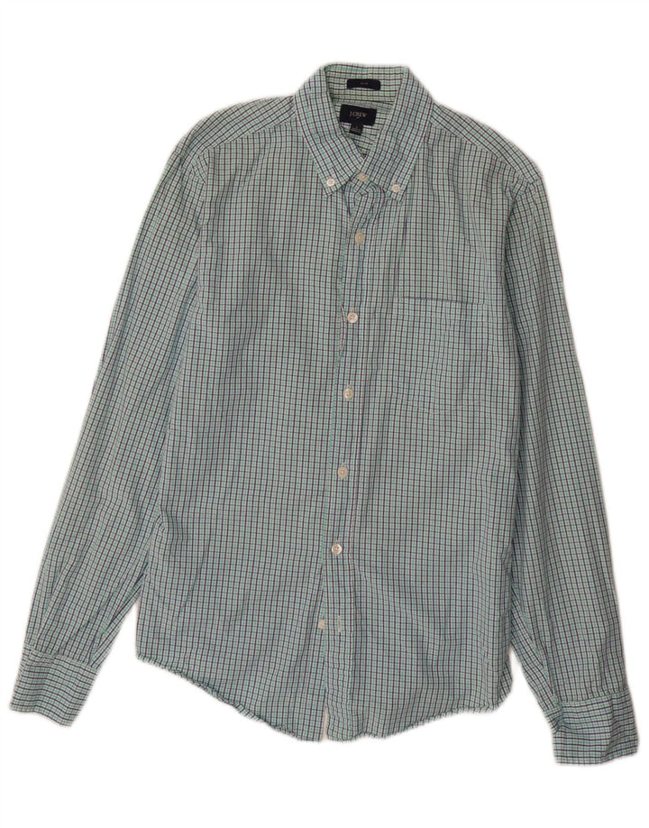 J. CREW Camisa ajustada para hombre de algodón a cuadros verdes pequeños