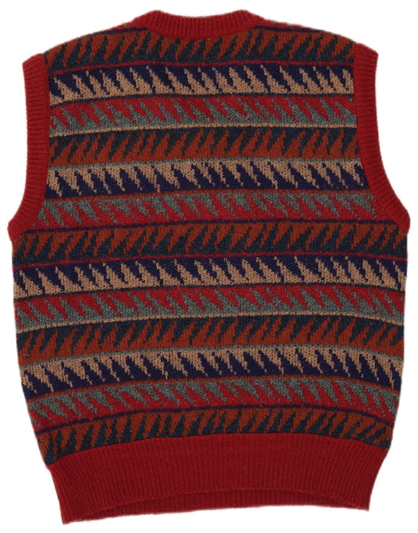 Vintage hombres chaleco tanque top medio multicolor lana geométrica