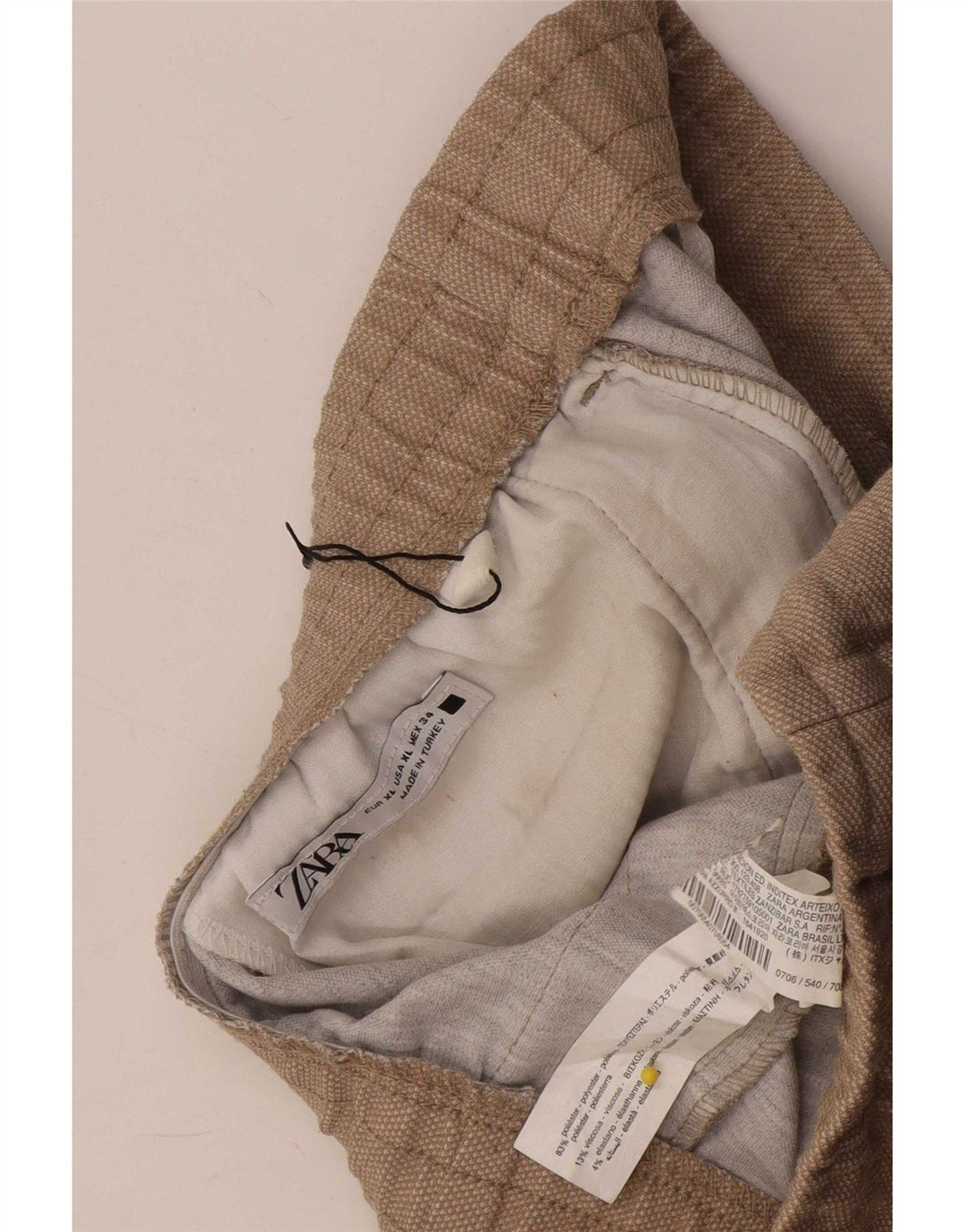 Zara Mujer Pantalón Cropped Slim XL W34 L26 Poliéster Beige