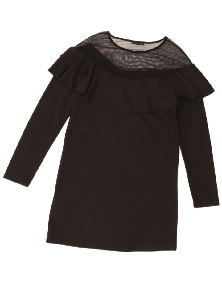 Zara Vestido recto de manga larga para mujer UK 10 Small Poliéster negro