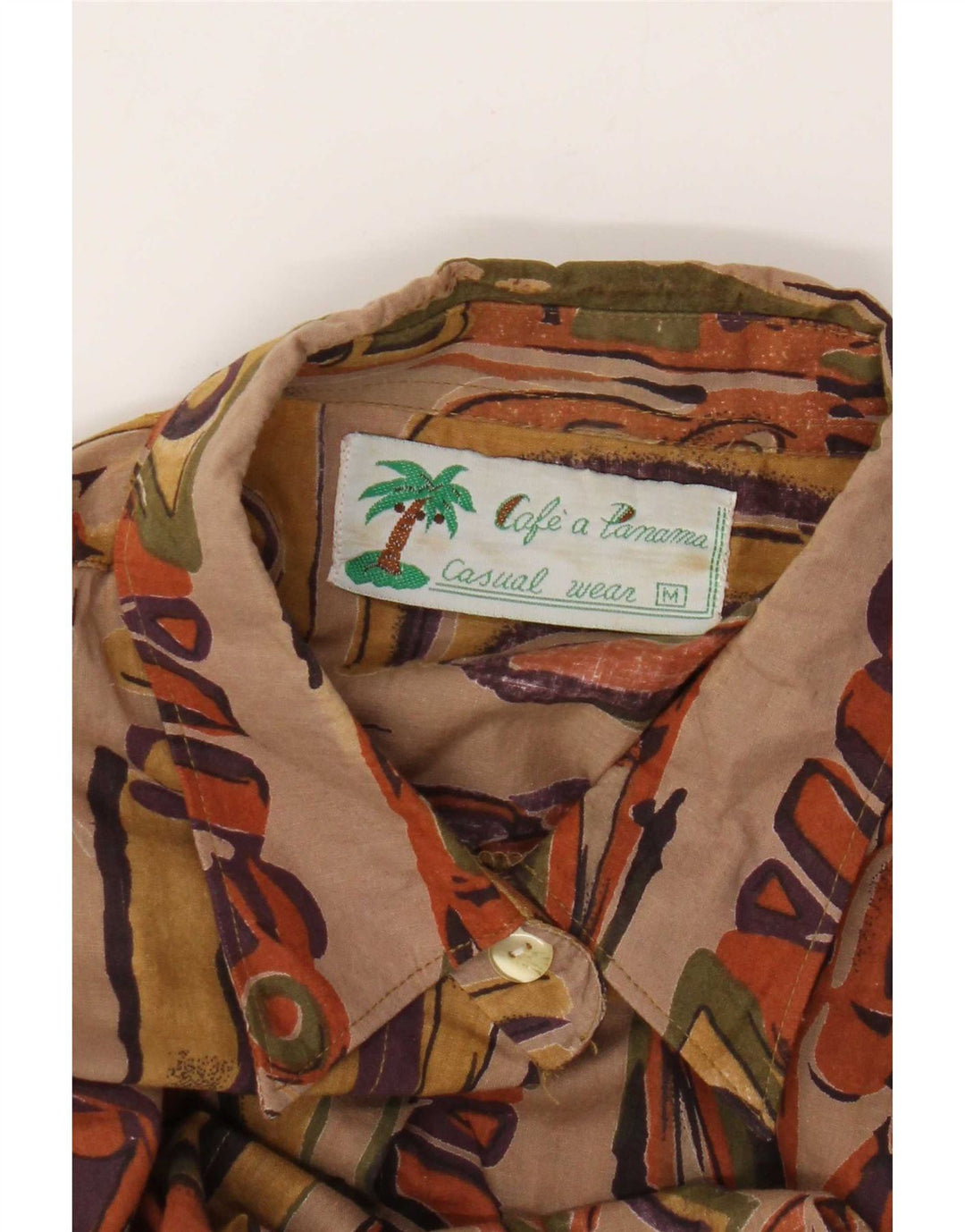 Vintage mujer longline patrón abstracto camisa blusa Reino Unido 14 marrón medio
