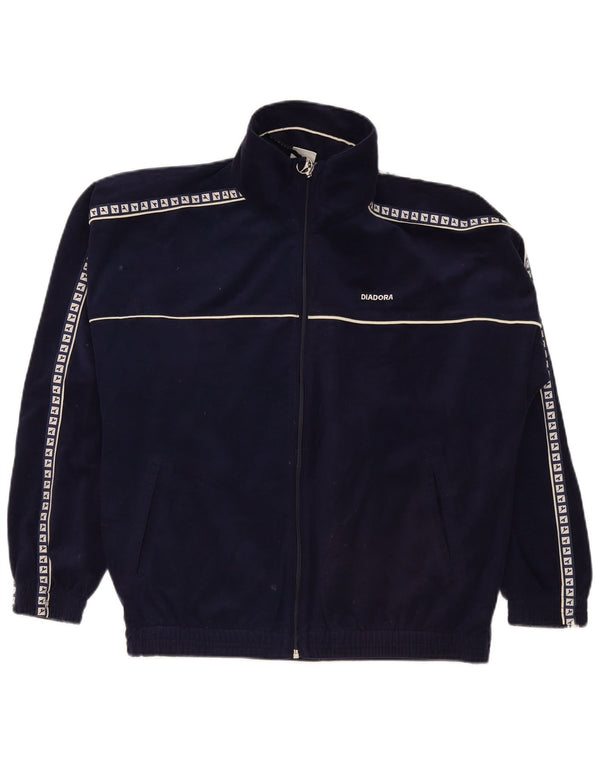 Diadora Mens Graphic Velour Chándal Top Chaqueta UK 38 Medium Azul Marino