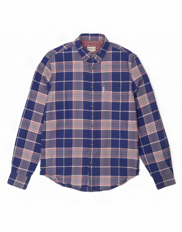 Camisa Ben Sherman para hombre grande de algodón a cuadros azul marino
