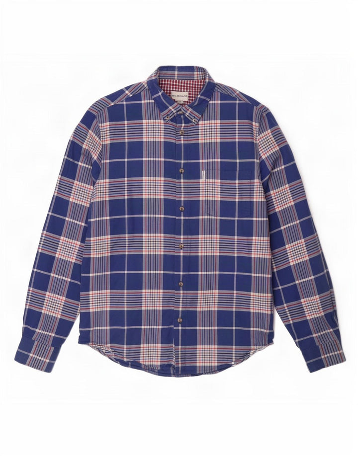 Camisa Ben Sherman para hombre grande de algodón a cuadros azul marino