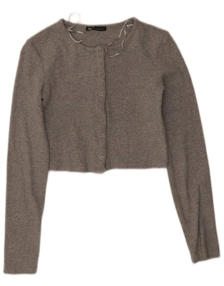 Zara Mujer Crop Top UK 8 Pequeño Algodón Moteado Gris