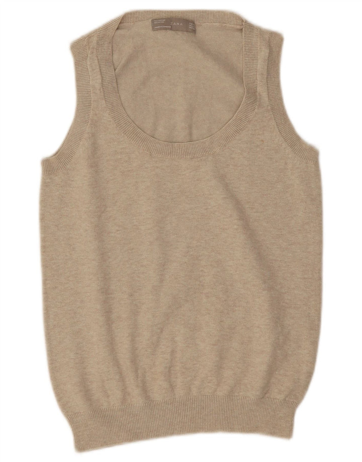 Zara Mujer Chaleco Sin Mangas UK 40 Medio Beige Moteado