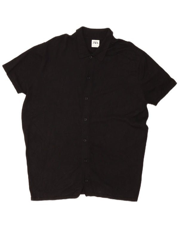 Zara Hombre Camisa De Punto De Manga Corta Grande Negro