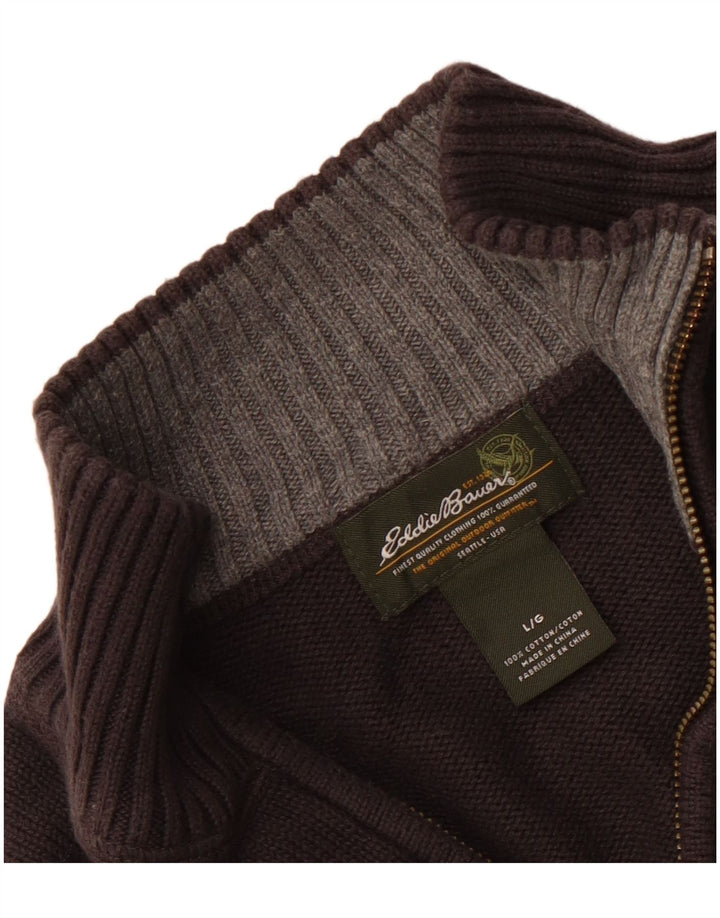 EDDIE BAUER Mens Zip Neck Jumper Sweater Large Grey Cotton