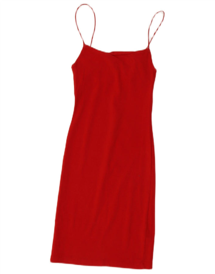 Zara Mujer Vestido De Verano UK 8 Pequeño Algodón Naranja