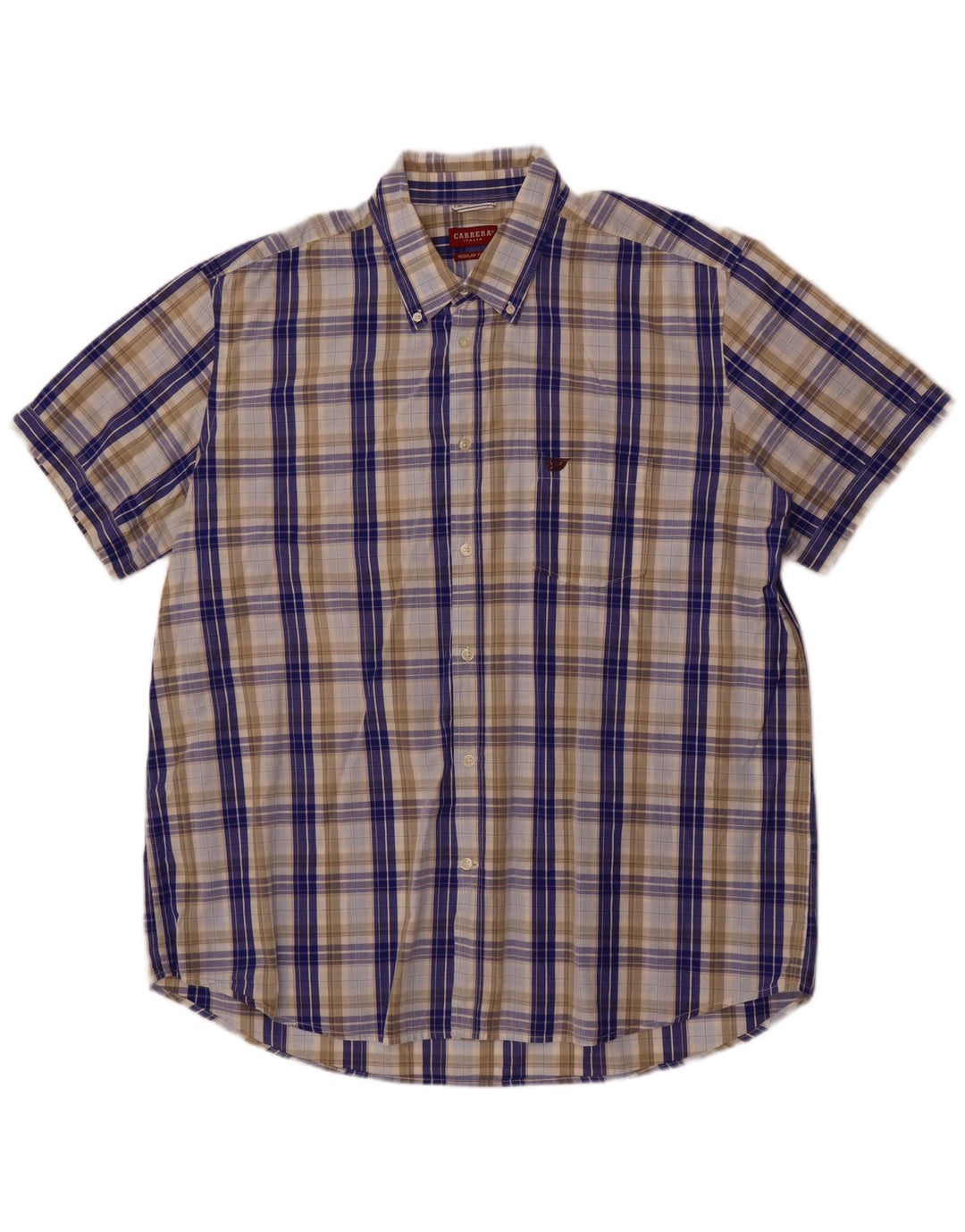 Carrera Camisa de Manga Corta Regular Fit para Hombre 3XL Algodón a Cuadros Azul