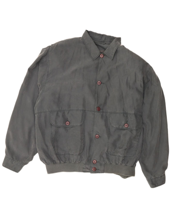 Vintage hombres bombardero chaqueta Reino Unido 40 seda gris grande