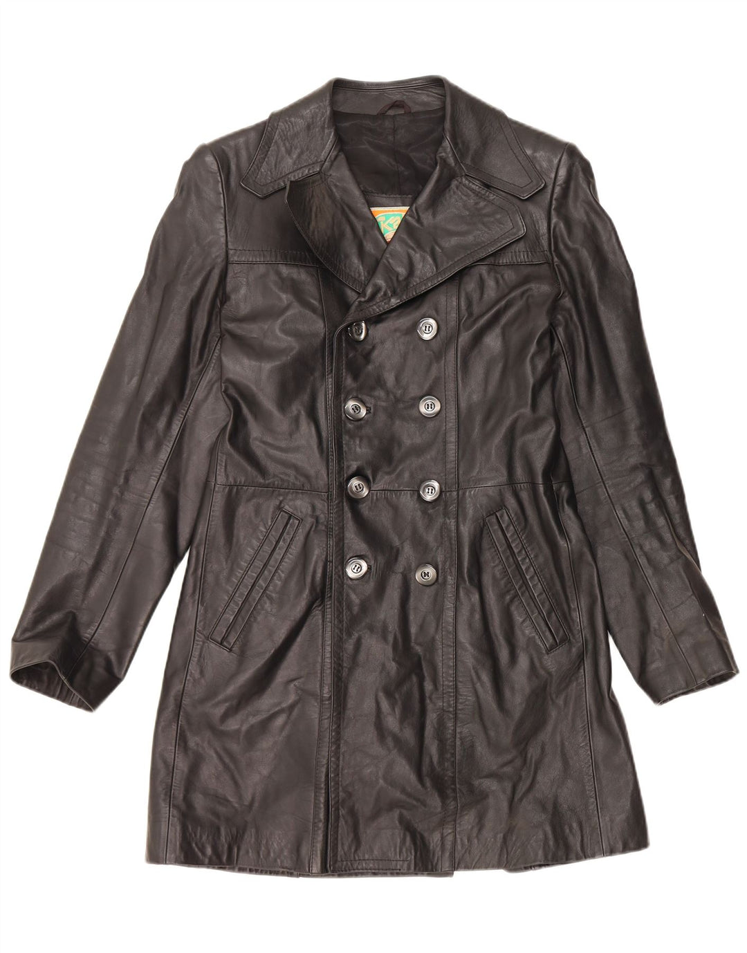 VINTAGE Abrigo de cuero para hombre IT 48 Cuero negro medio