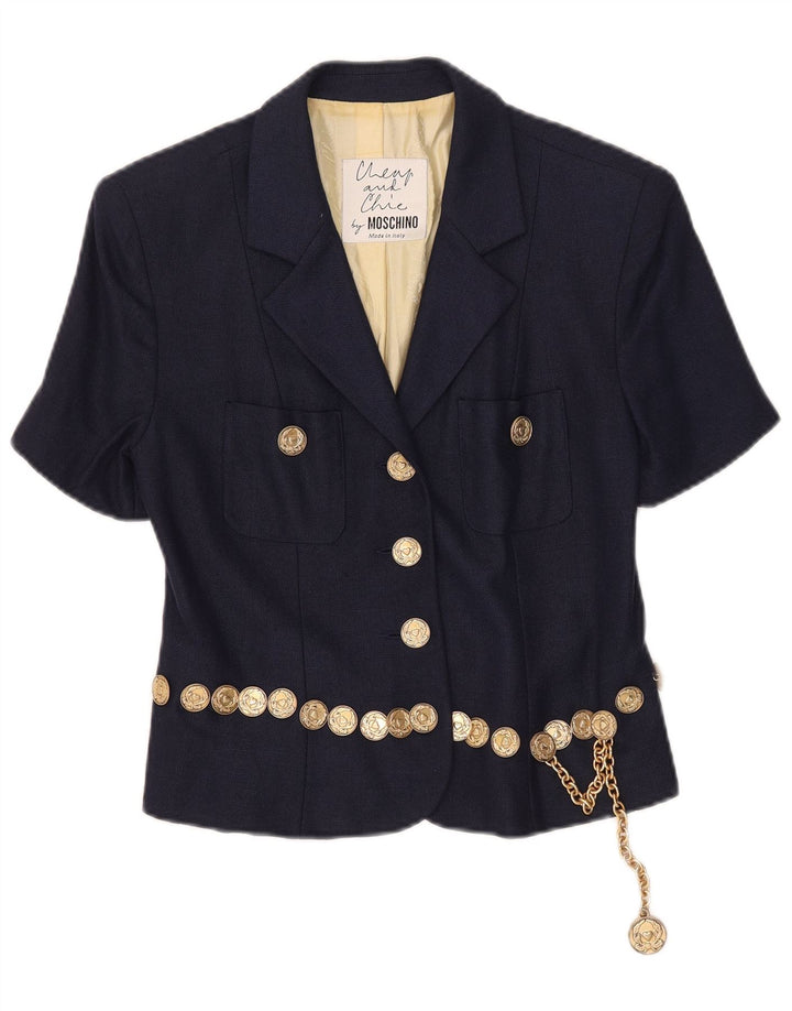 Moschino Chaqueta Blazer de Manga Corta con 3 Botones para Mujer UK 44 Grande Azul Marino
