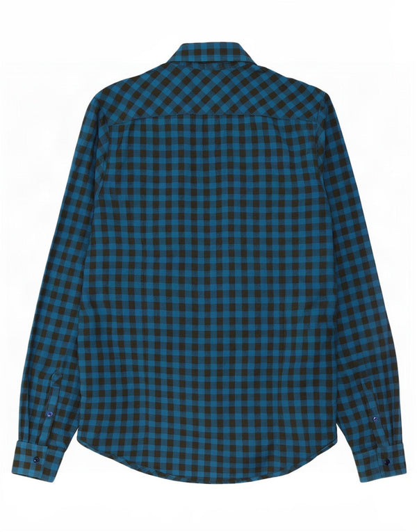 Penguin Mens Heritage Slim Fit Flannel Shirt Medium Blue Gingham Cotton
