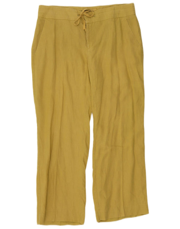 Zara Mujer Pantalón Casual Pierna Ancha XL W32 L30 Lino Amarillo